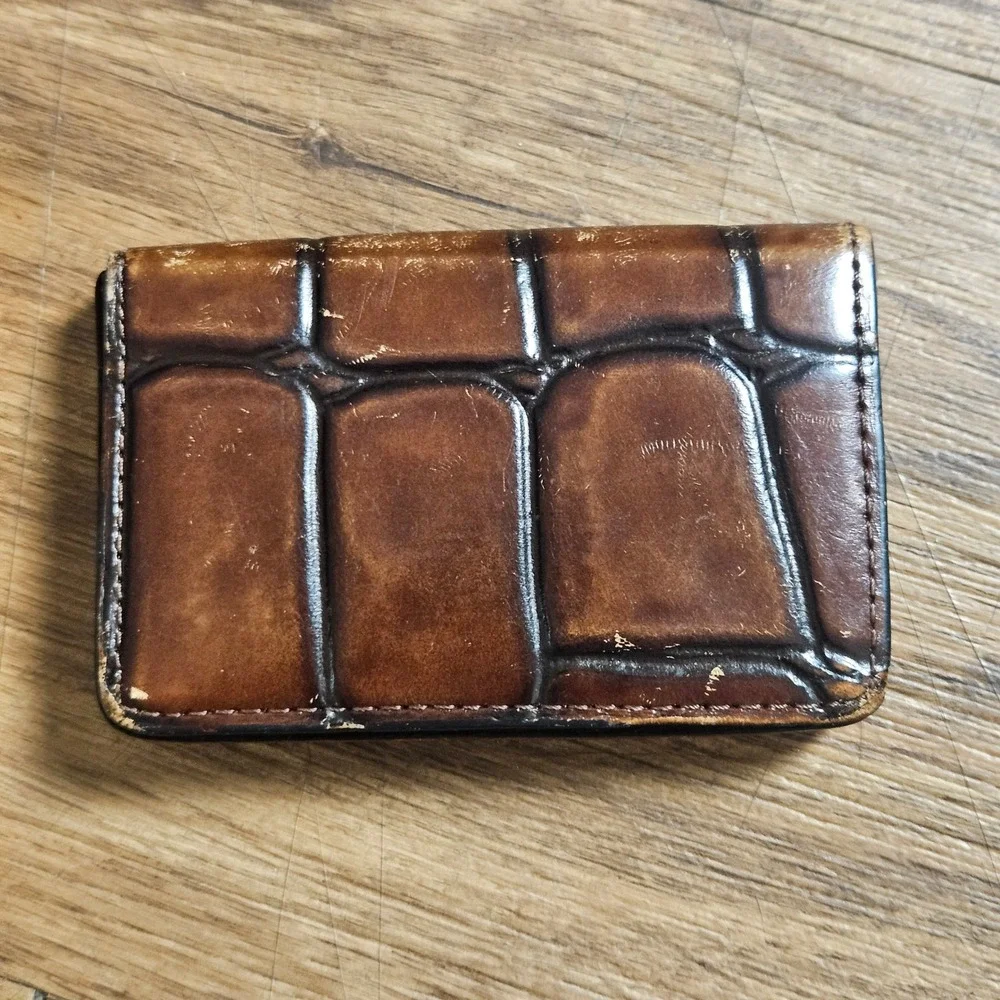 Franklin Covey Crocodile Embossed Leather Business Card Holder Wallet Old Money